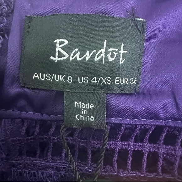 Revolve Bardot XS Gemma Purple Halter Neck Lace Cocktail Event Midi Sheath Dress - Picture 7 of 10